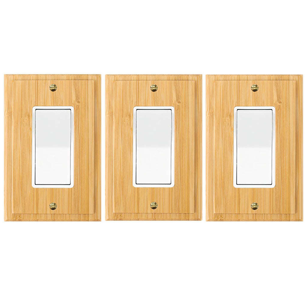 3PC Solid Wood Outlet Covers Light Switch Plate 4.8" X 3.14" Bamboo Switch Plates And Outlet Covers Light Switch Cover Quality Raw Wooden Wall Plate Decorative Single Rocker