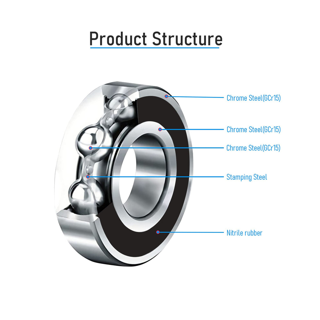 FOCMKEAS R10-2RS 10 PCS Deep Groove Ball Bearing ID 5/8"×OD 1-3/8 "×Width 11/32" Double Black Rubber Shielded Ball Bearing Chrome Steel P0 Z2 Bearing for Industrial Machine,Power Tools