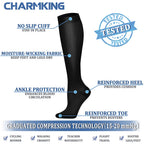 CHARMKING Compression Socks for Women & Men (8 Pairs) 15-20 mmHg Graduated Copper Support Calf Socks are Best for Pregnant, Nurses - Boost Performance, Circulation, Knee High Wide Calf(L/XL, Black)