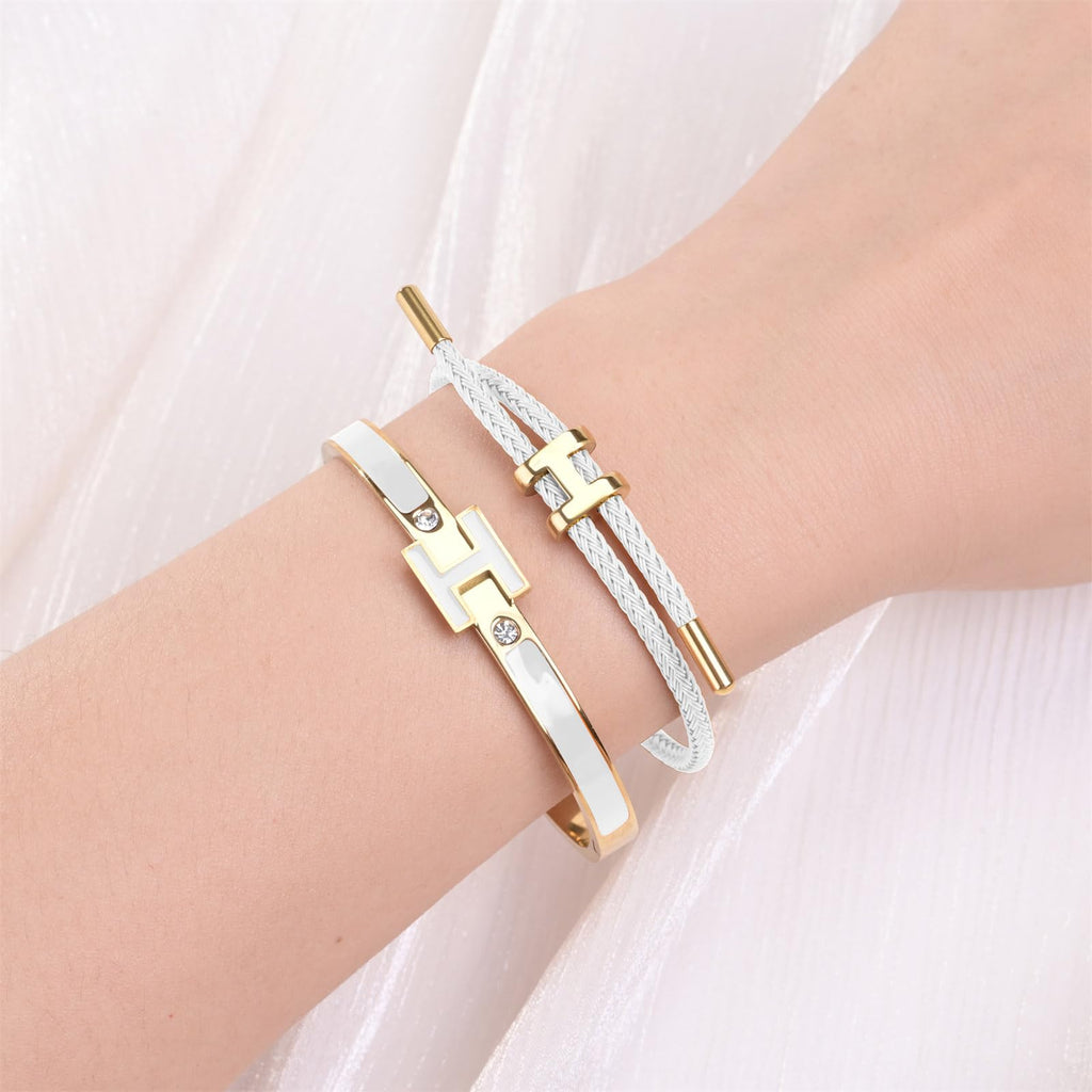 Hothink Gold H Bracelets for Women,Designer Dupes Bracelet,White Bracelet