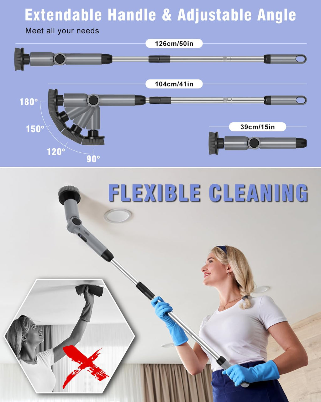 Electric Spin Scrubber, [IPX8 Waterproof ] [50KG Torque]- Gray