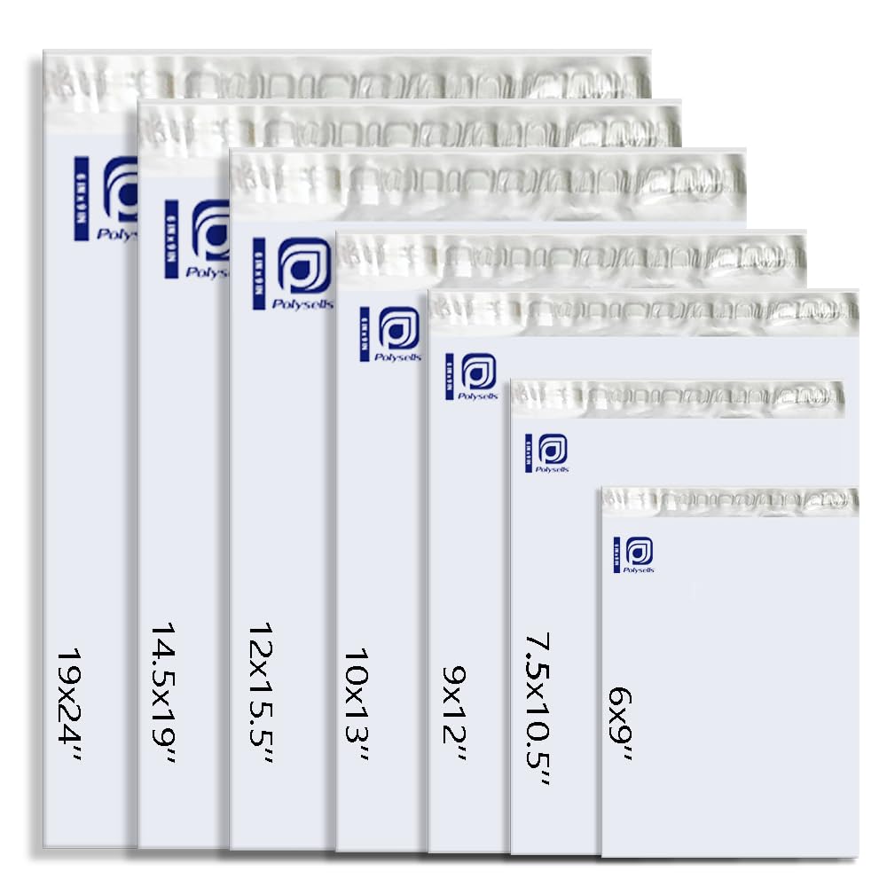 POLYSELLS 1000 pcs 10x13 Inches White x Silver Poly Mailers Shipping Envelopes, Strong Adhesive Sealing, Waterproof, and Tear-resistant Postal Mailing Bags for Clothing and Accessories