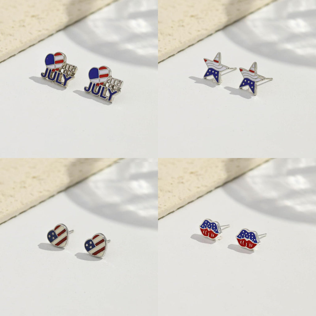 Dreuyet 12 Pairs 4th of July Earrings Set for Women American Flag Patriotic Stud Earrings Red White Blue USA Flag Jewelry for Independence Day Memorial Day Party Gifts (Red)