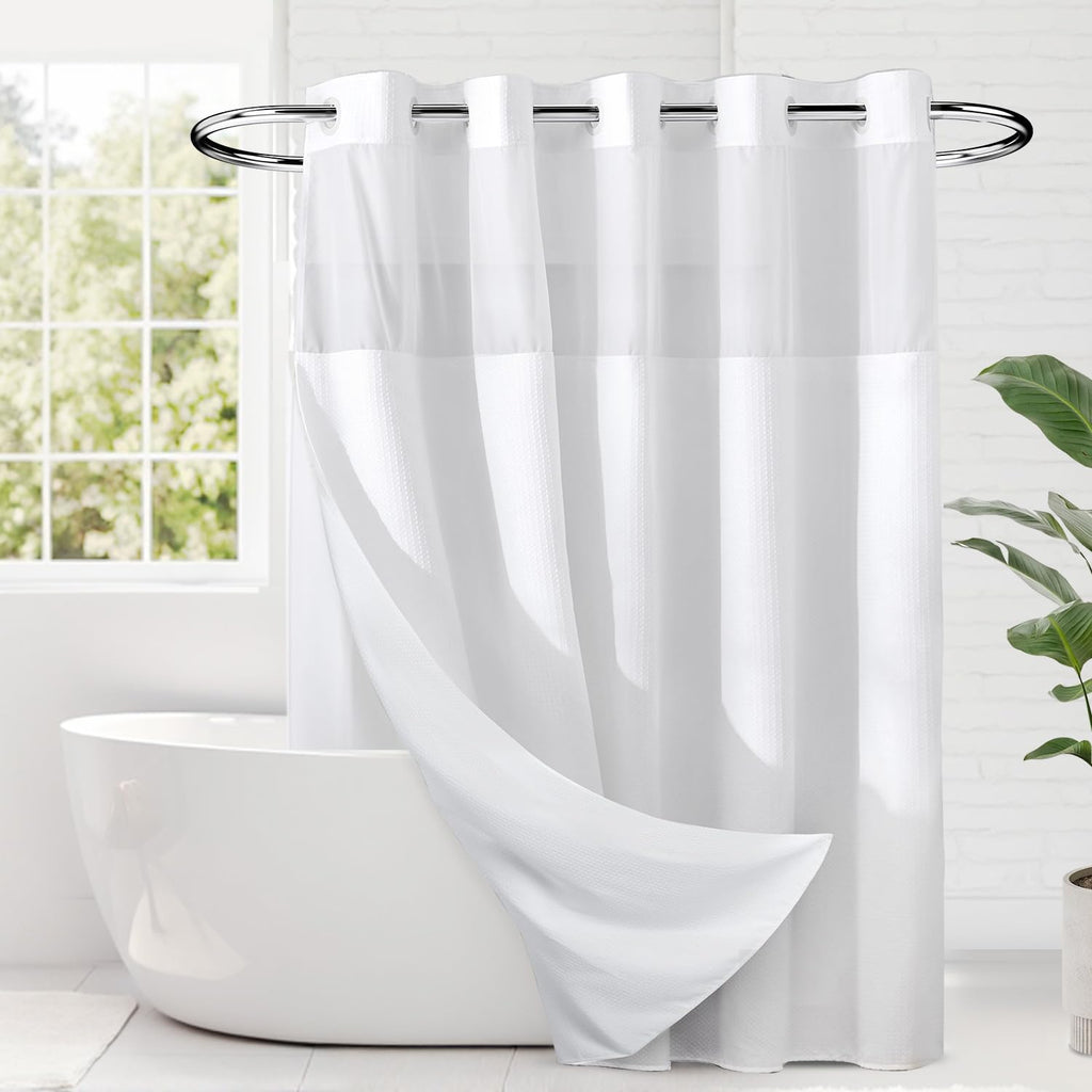 RiverDream Heavyweight Waffle No Hook Shower Curtain with Liner,White,71x74