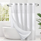 RiverDream Heavyweight Waffle No Hook Shower Curtain with Liner,White,71x74