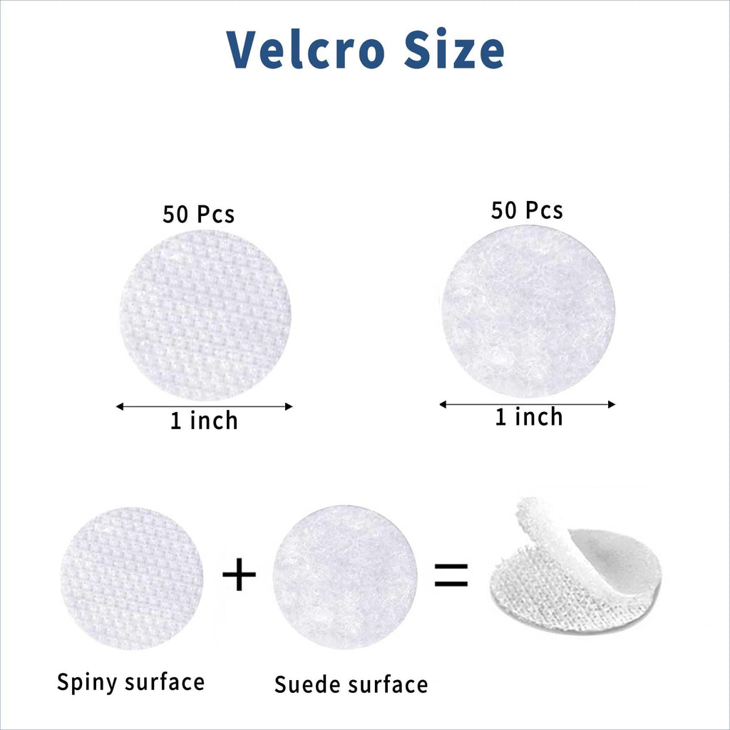 VBHHY Self Adhesive Dots, 100Pcs(50 Pair Sets) 1 Inch Diameter Strong Self Adhesive Dots Nylon Sticky Back Coins Hook Loop Strips, Small Circle Dots Stickers Tapes, White