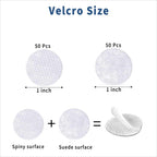 VBHHY Self Adhesive Dots, 100Pcs(50 Pair Sets) 1 Inch Diameter Strong Self Adhesive Dots Nylon Sticky Back Coins Hook Loop Strips, Small Circle Dots Stickers Tapes, White