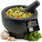 GORILLA GRIP 100% Natural Granite Stone Mortar and Pestle Set, Non-Scratch Base, Heavy Duty Polished Molcajete Guacamole Salsa Bowl, Grind Seeds, Herbs, Pills, Kitchen Lab Muddler, 1.5 Cup Black