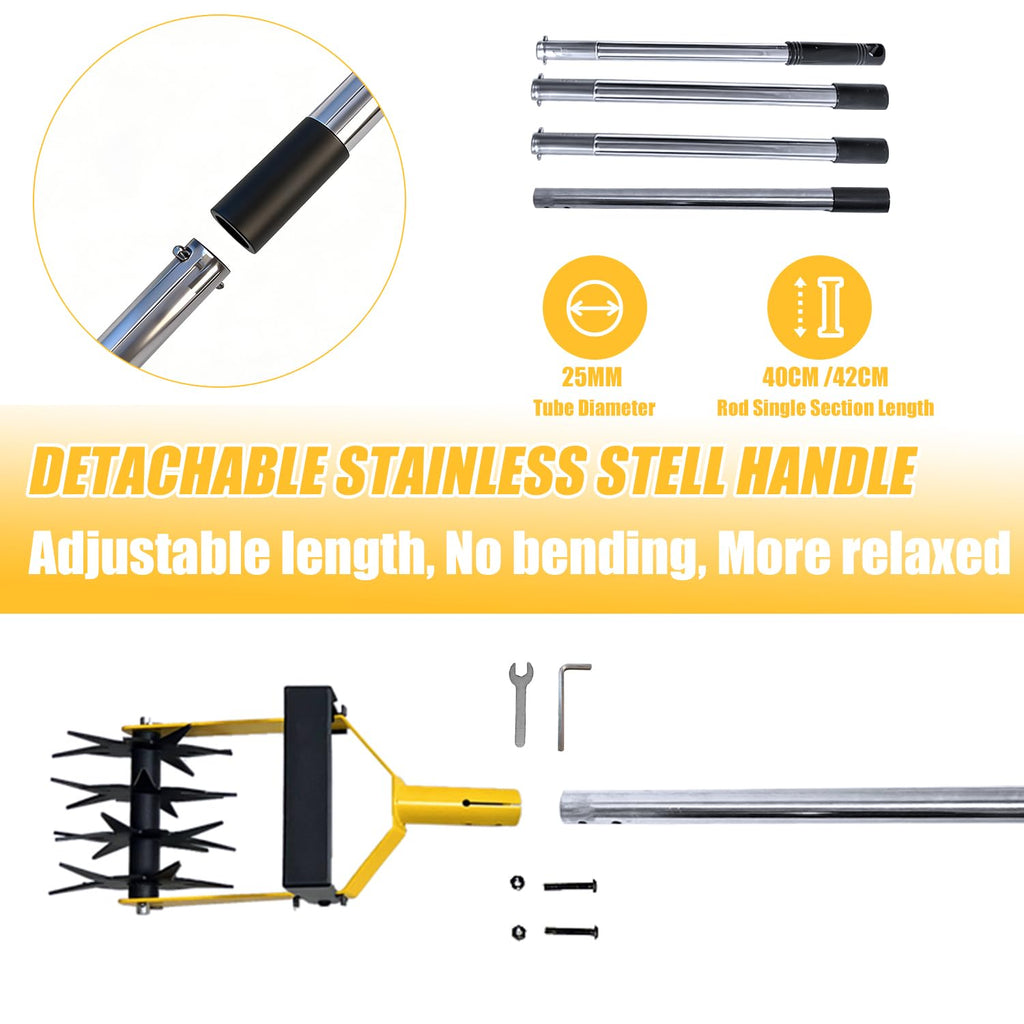 2-in-1 Garden Rotary Cultivator Tool Adjustable Handle Lawn Tools Hand Rotary Tiller for Loosening Soil and Lawn Care, Reseeding Grass, Weeder, Soil Mixing, Manual Yard Tiller