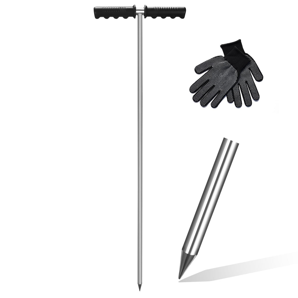Soil Probe Rod,32"-48" Septic Tank Probe Rod,Beseetop Pipe Probe Made of Stainless Steel with Insulated T Handle Heavy Duty Perfect for Locating Septic Tank Underground Pipe Gravel Gopher Runs