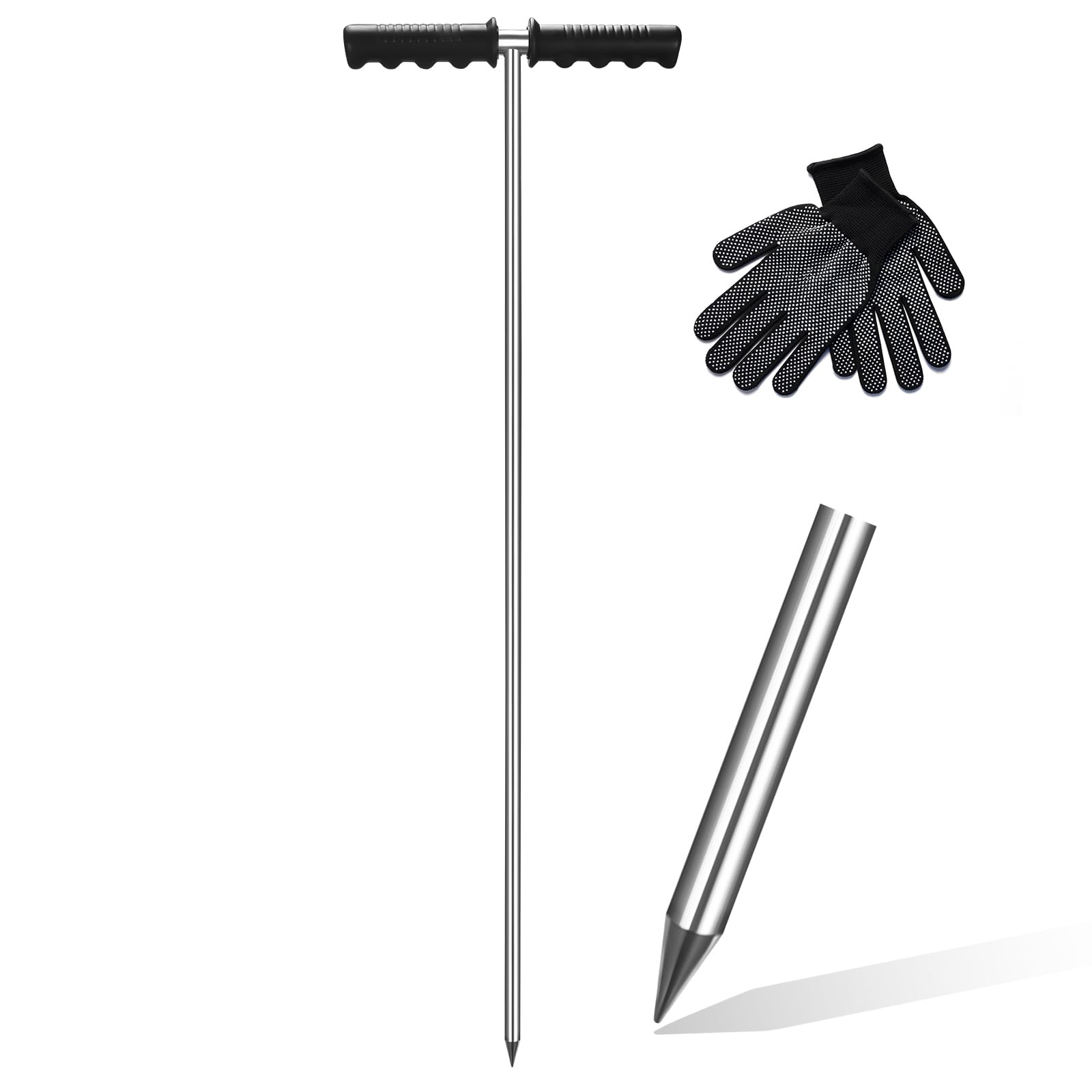 Soil Probe Rod,32"-48" Septic Tank Probe Rod,Beseetop Pipe Probe Made of Stainless Steel with Insulated T Handle Heavy Duty Perfect for Locating Septic Tank Underground Pipe Gravel Gopher Runs