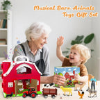 Big Red Barn Toys for Kids 3, Farm Animal Figures Playset with Tractor for 3 4 5 Year Old Kids, Musical Preschool Montessori STEM Learning Toys, Christmas Birthday Easter Gift for Boys Girls