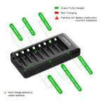 POWEROWL 8 Bay AA AAA Battery Charger, USB High-Speed Charging, Independent Slot, for Ni-MH Rechargeable Batteries, No Adapter