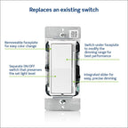 Leviton Decora Slide Dimmer Switch for Dimmable LED, Halogen and Incandescent Bulbs, DSL06-1LZ, White with Ivory and Light Almond Faceplates