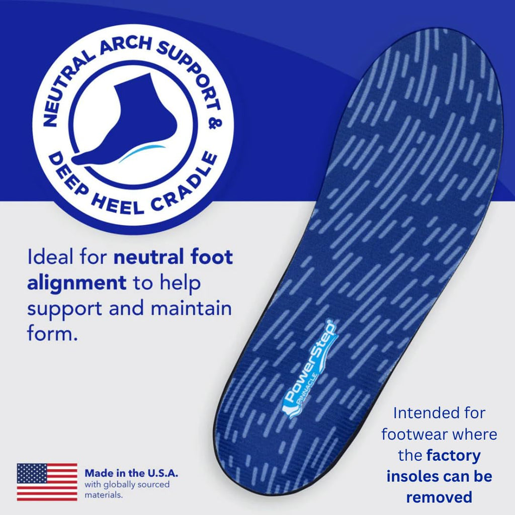 PowerStep Pinnacle Insoles, Orthotics for Plantar Fasciitis Relief, Made in USA Orthotic Insoles, Arch Support Inserts with Moderate Pronation, #1 Podiatrist Recommended (M 6-6.5, W 8-8.5)