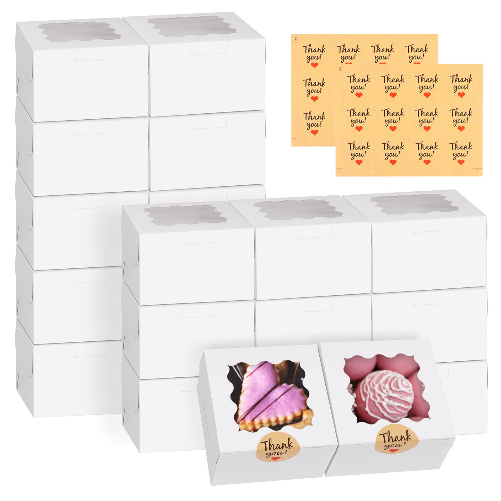 WINKIO Cookie Boxes with Window, Small Bakery Boxes for Dessert Pastry