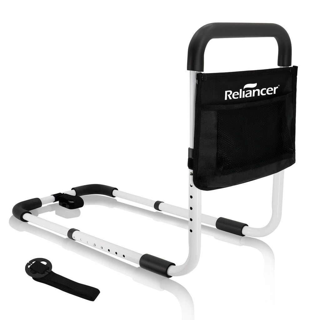 RELIANCER Bed Safety Rail for Elderly Adult,Adjustable Bedside Assist Grab Bar w/Storage Pocket,Bed Side Support Railing for Seniors,Fall Prevent Bedside Handle Bar,Bedside Assist Guard Rails Bed Cane