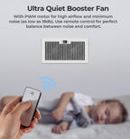 BIOWIND Quiet Register Booster Fan Fits 6" x 12" Register Holes, 10-Speed Smart Heating Cooling AC Vent Fan with Remote Control and Thermostat Control - White