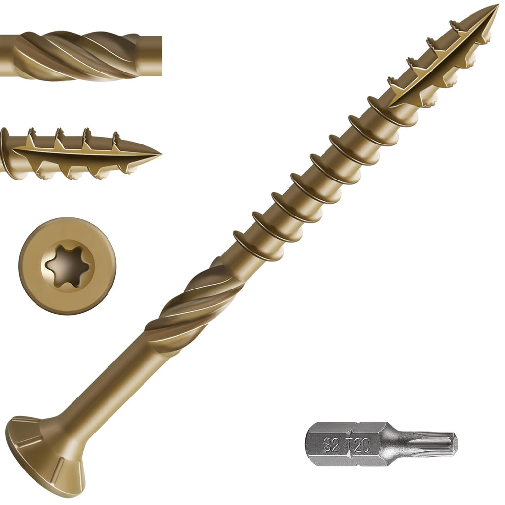 Wensilon #10 * 3" Deck Screws, (1030pcs) 15 lbs.Exterior Wood Screws, Rust Resistant epoxy Coated, Bronze, T25 Star Bit