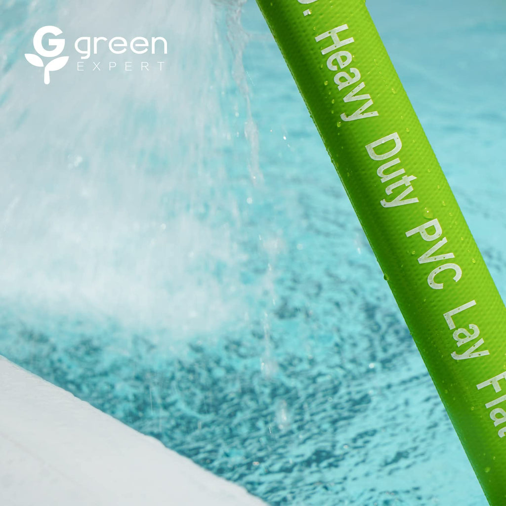Green Expert 1-1/2" ID PVC Lay-flat Discharge Hose Heavy Duty for Pump Draining Pool Filter Backwash Garden Pond Flooded House Water Disposal, 50 Feet Length with Steel Clamp Kit