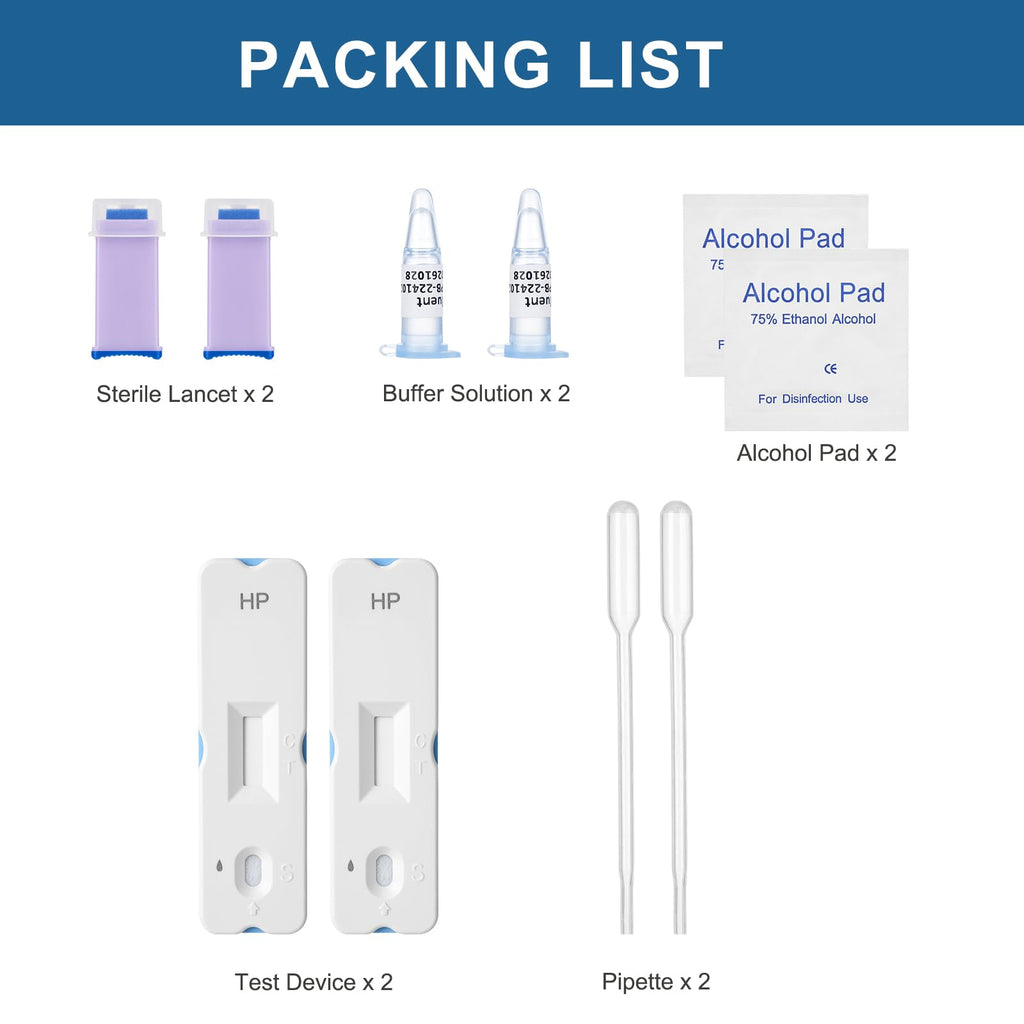 H Pylori Test Kit – 2 PCS at-Home Helicobacter Pylori Self-Test with 99.9% Accuracy – Fast Results in 10-15 Minutes, Easy to Use, No Lab Visit Required