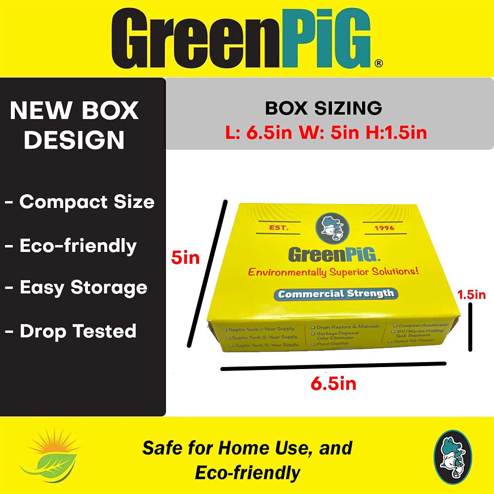 Green Pig Septic Tank Treatment Pucks – Enzyme & Bacteria-Based Treatment for Preventative Septic Maintenance, Helps Reduce Odors & Buildup, 2-Year Supply (12 Pucks)