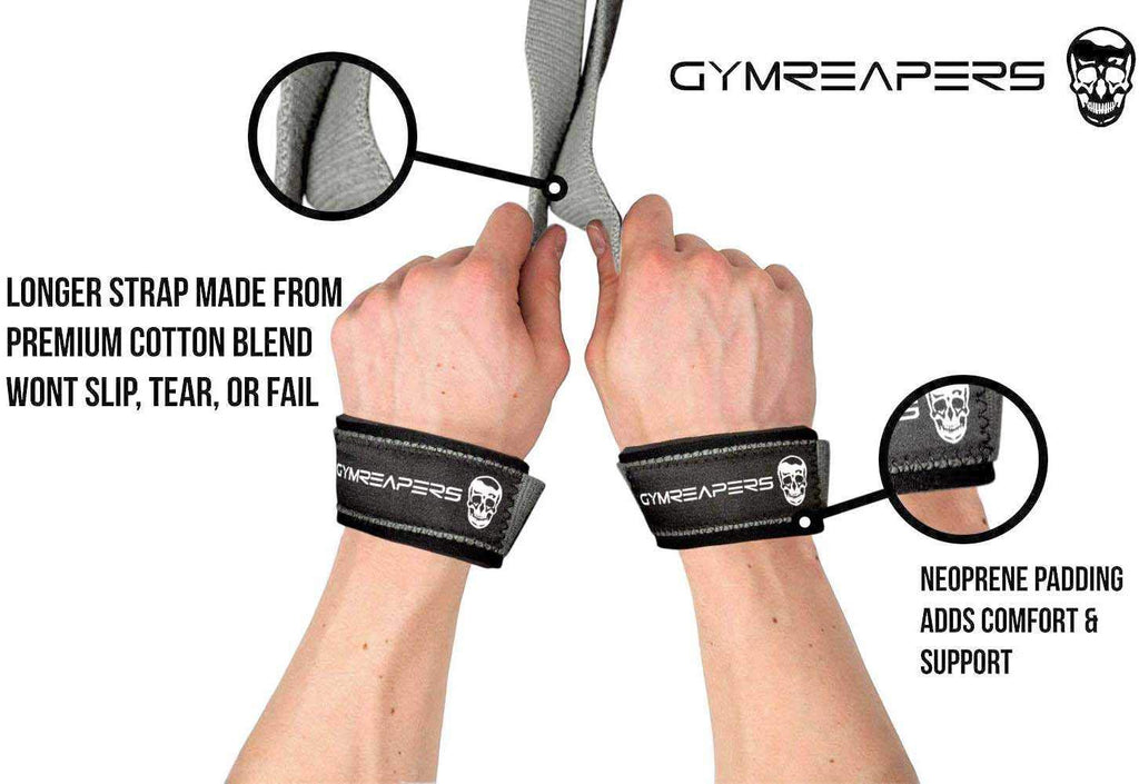 Gymreapers Lifting Wrist Straps for Weightlifting, Bodybuilding, Powerlifting, Strength Training, & Deadlifts - Padded Neoprene with 18 inch Cotton (Gray)