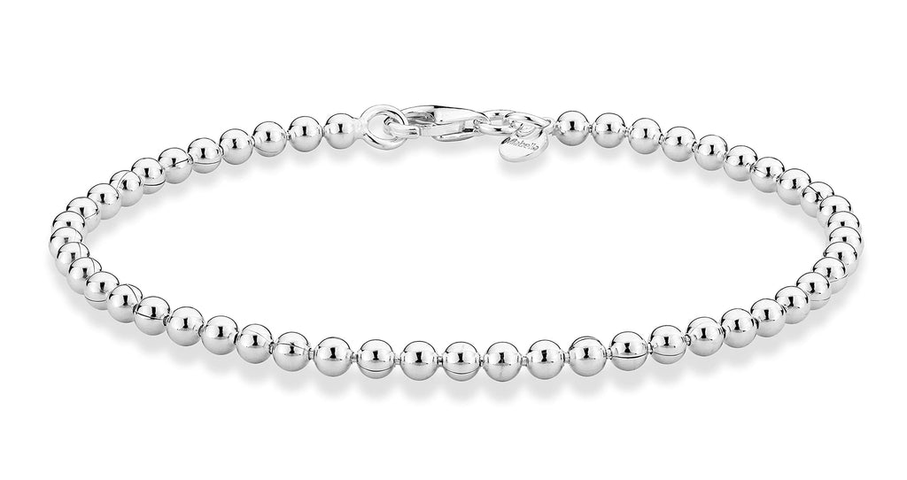 Miabella 925 Sterling Silver Italian Handmade 3mm Bead Ball Strand Chain Bracelet for Women Made in Italy (Length 8 Inches)