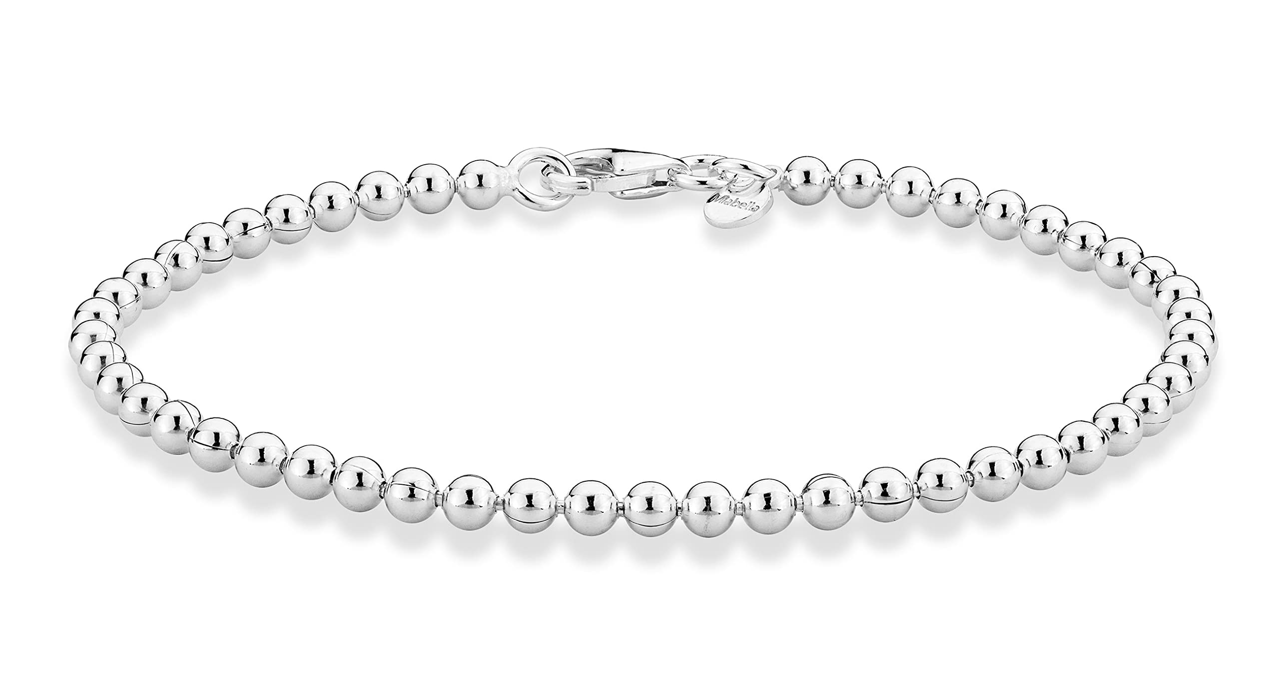 Miabella 925 Sterling Silver Italian Handmade 3mm Bead Ball Strand Chain Bracelet for Women Made in Italy (Length 8 Inches)