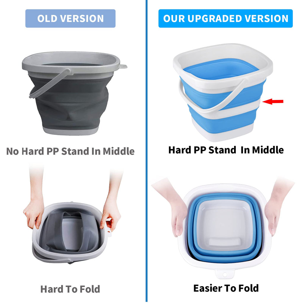 2 Pack Collapsible Buckets 5L 1.3Gallon Small Cleaning Bucket for Household Portable Plastic Bucket Outdoor Car Washing Tub Foldable Camping Beach Sand Water Pot Pail Space Saving Square Grey and Blue