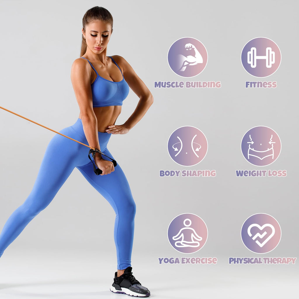 RitFit Single Resistance Exercise Band with Comfortable Handles - Ideal for Physical Therapy, Strength Training, Muscle Toning - Door Anchor and Starter Guide Included (BlackNew (25-30Lbs))