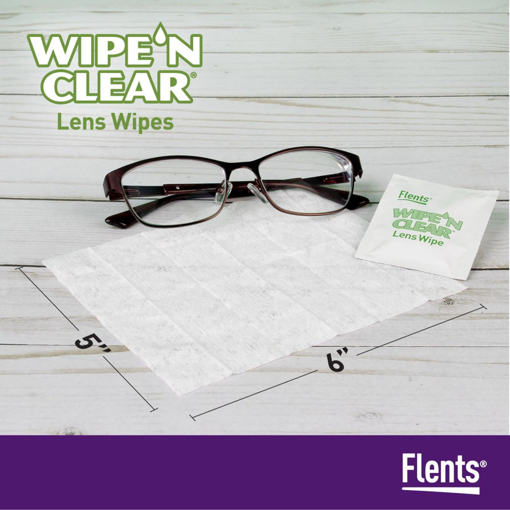 Flents Wipe ’N Clear Biodegradable Lens Wipes, 225 Count Pre-Moistened Eyeglass Cleaner Wipes for Glasses, Screens, and Lenses, Anti-Streak, Quick Dry, Individually Wrapped