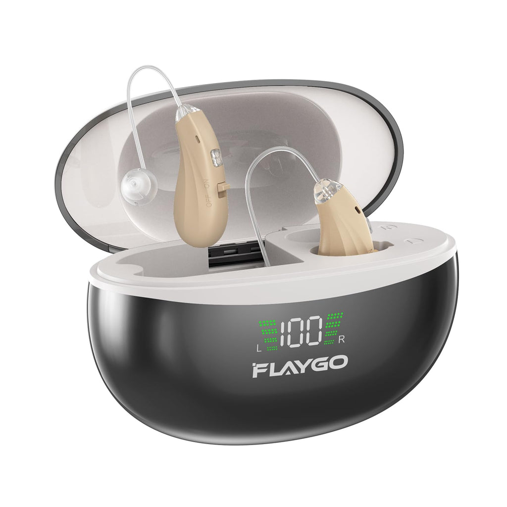 Flaygo Rechargeable Hearing Aids for Seniors - 16-Channel Digital Chip OTC Hearing Aid with Smart Noise Reduction for Clear Sound,150+Hrs Ultra Long Standby, Medical Silicon,Comfortable Anti-Slip Fit