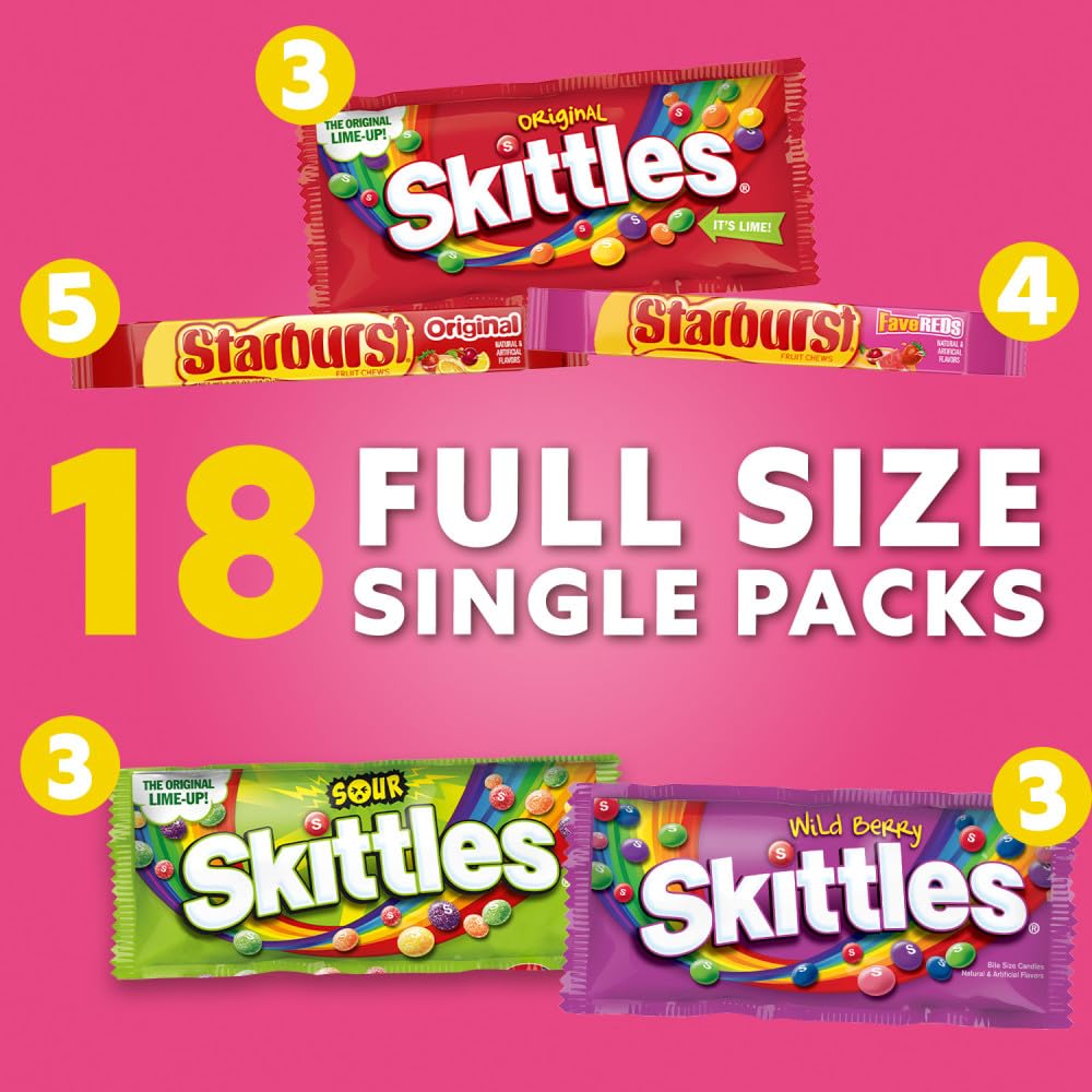 SKITTLES & STARBURST Assorted Candy Variety Pack Bulk Box 18 Count 37.05 oz