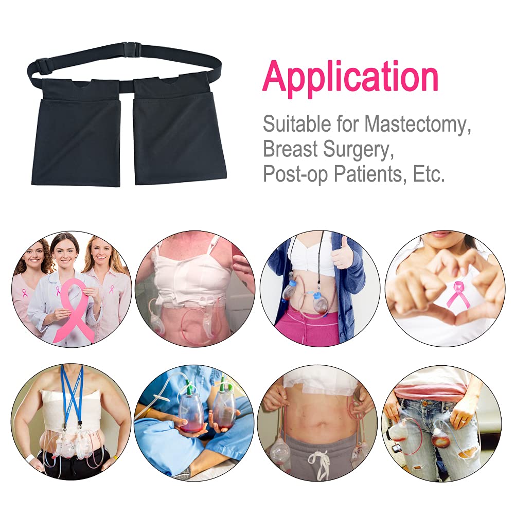 Breathable Drain Holder After Tummy Tuck Mastectomy Drainage Quick Dry Pouch Belt Supplies Mesh Nephrostomy Shower Bag for JP Drains Bulb Breast Post Surgery Black