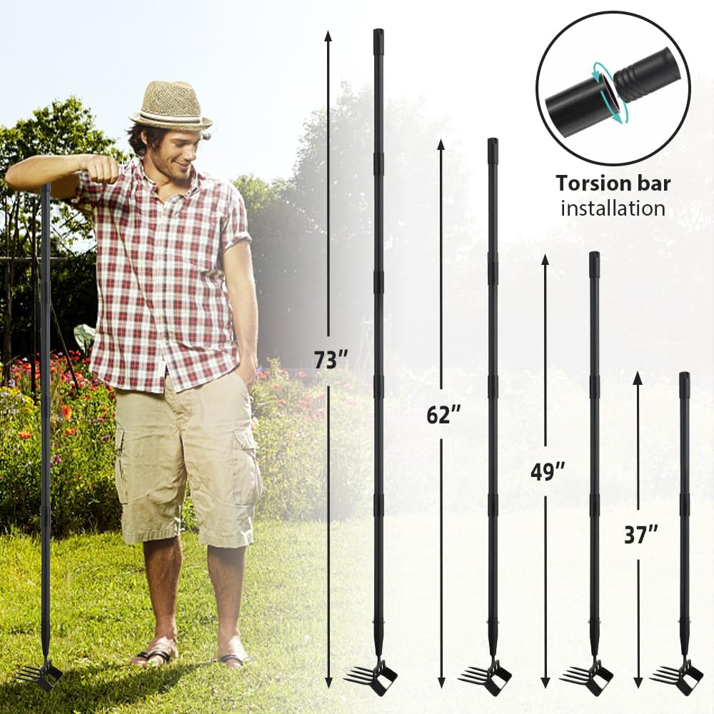 Ihomepark Garden Hoe, Stirrup Hoe with Adjustable Handle for Weeding Digger loosening Soil Metal Garden Cultivator Hoe with Rake Tiller Cultivator (30-62 Inch)