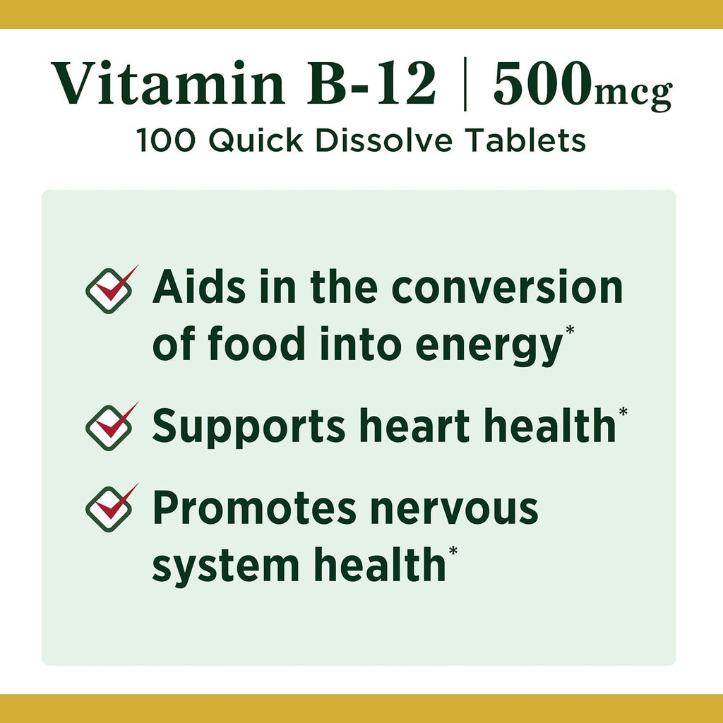 Nature’s Bounty Vitamin B-12 500 mcg, 100 Count (Pack of 2)