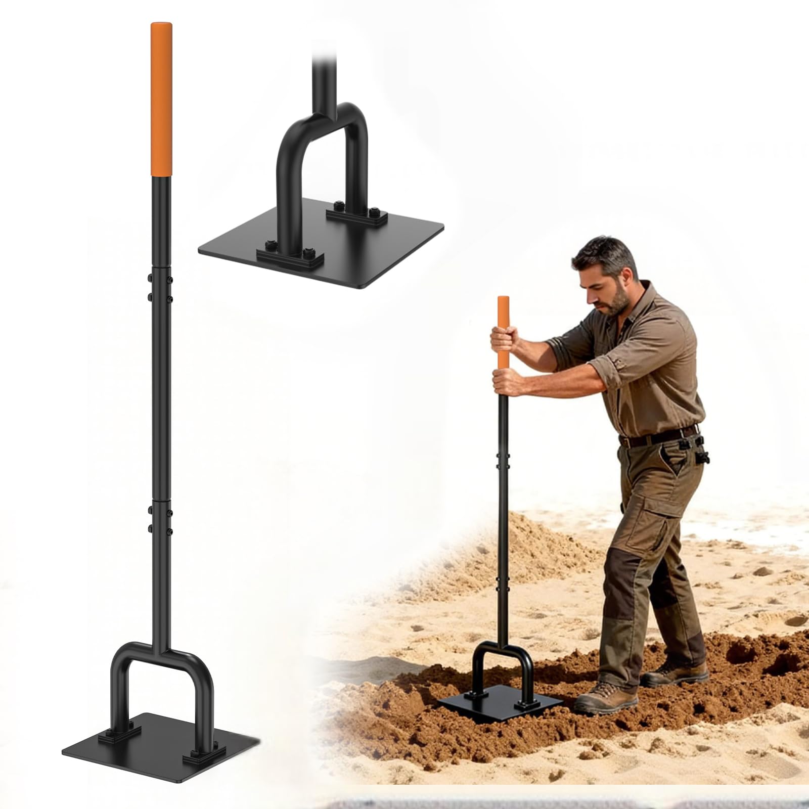 10"x10" Heavy Duty Steel Tamper Tool with 48" Handle