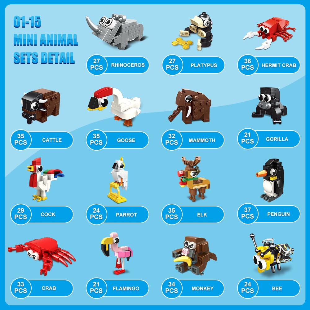 HOGOKIDS 30 Packs Party Favors for Kids - 867PCS Animals Building Blocks Sets for Classroom Prizes Goodie Bag Fillers Stocking Stuffers Birthday Valentines Easter Gifts for Kids Boys Girls 6+