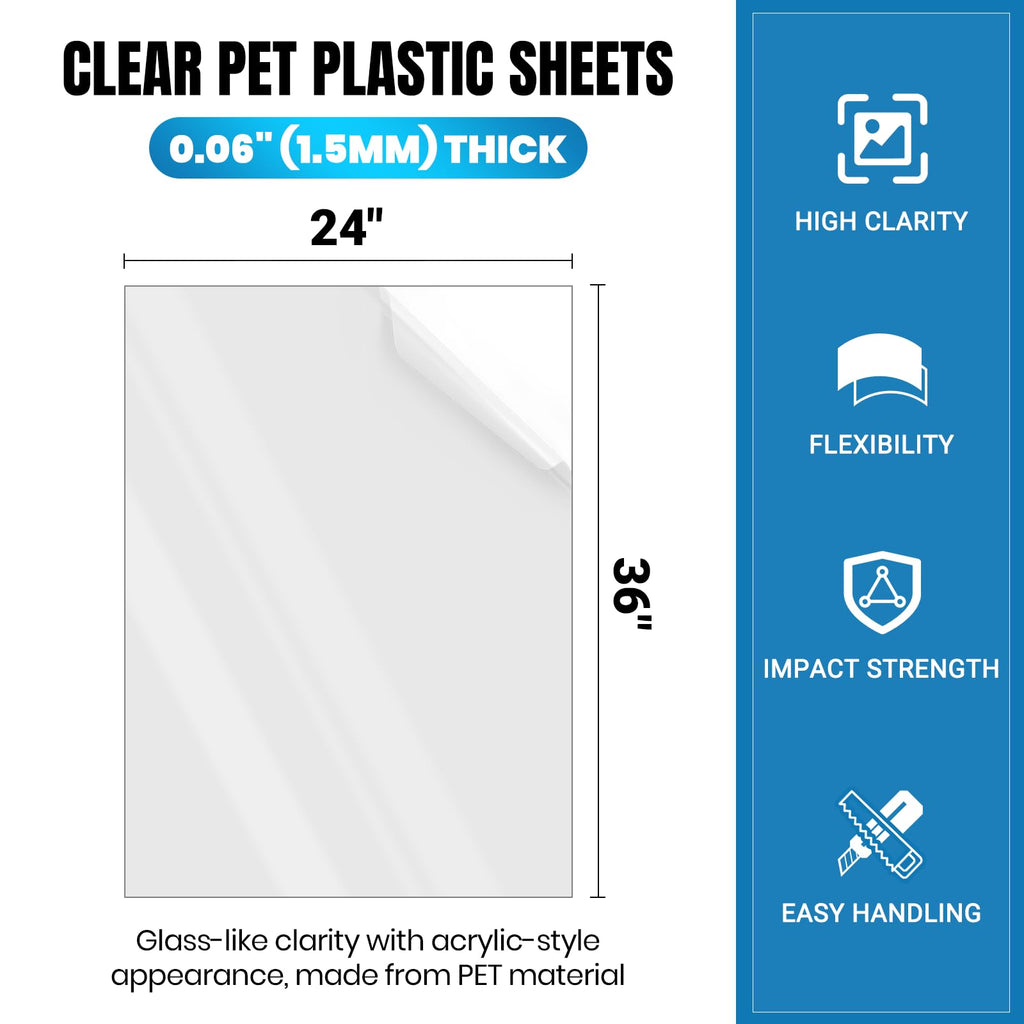 3 Pack of 24 x 36" PET Sheet/Plexiglass Panels 0.06" Thick; Use for Crafting Projects, Picture Frames, Cricut Cutting and More; Protective Film to Ensure Scratch and Damage Free Sheets