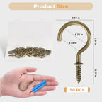 RELBRO Screw Hooks, 1-1/4 Inch Metal Screw in Cup Hooks, Bronze, 50 Pcs