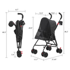 COOLCRAB Pet Stroller Oxford Cloth Foldable Dog Strollers for Small Dogs and Cats Suitable for All Road Surfaces Wide-View Panoramic Window 4 Wheels with Brakes Portable Design, Easy to Store (Grey)