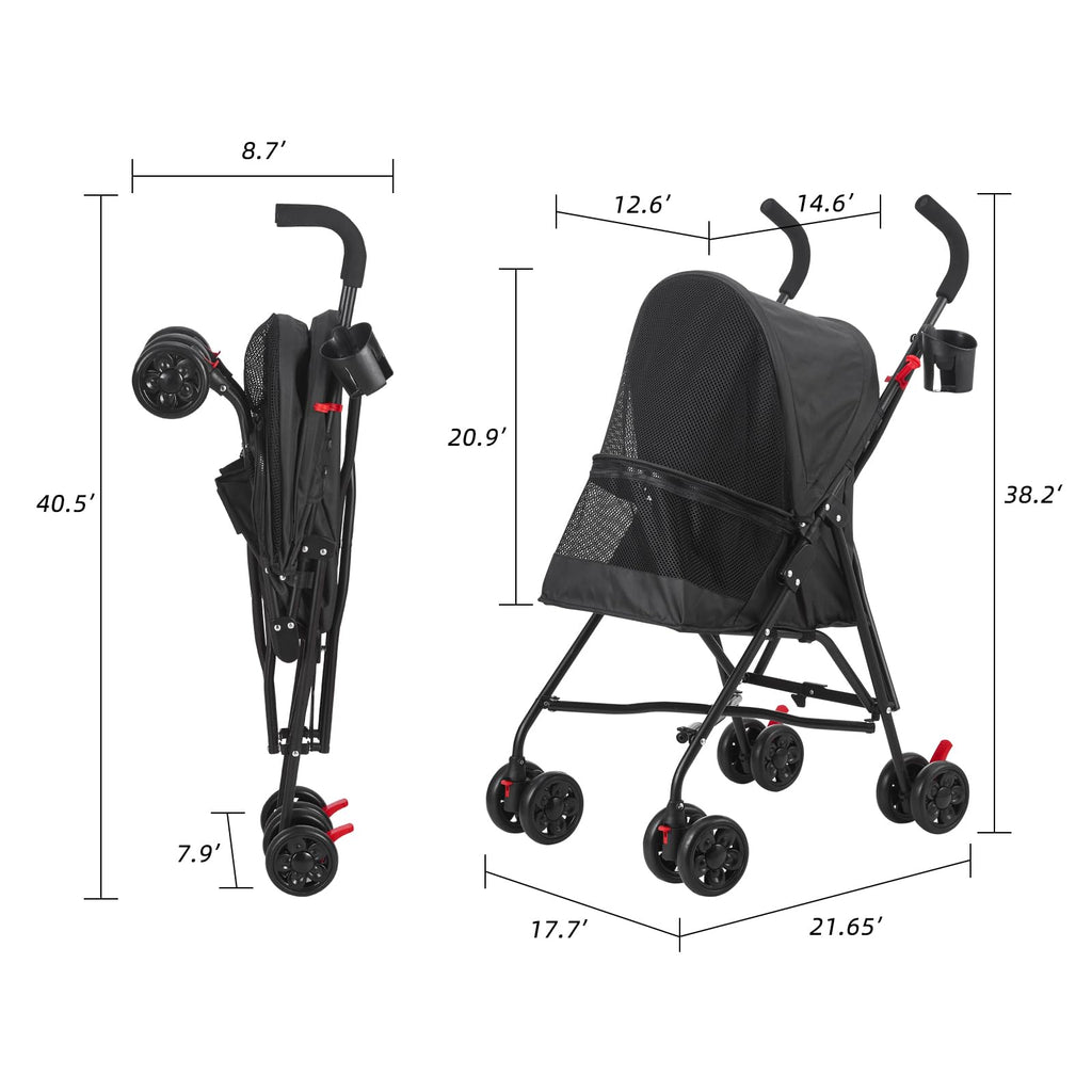 COOLCRAB Pet Stroller Oxford Cloth Foldable Dog Strollers for Small Dogs and Cats Suitable for All Road Surfaces Wide-View Panoramic Window 4 Wheels with Brakes Portable Design, Easy to Store (Pink)