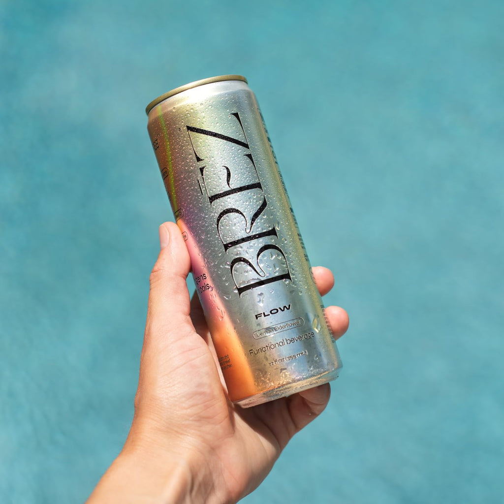 BRĒZ FLOW Lion’s Mane Mushroom Drink 12 Pack, Lemon Elderflower, Supports Mood & Focus, Non-Alcoholic Sparkling Adaptogen Drink, Functional Mushrooms, Feel Clear, Calm & Refreshed- 12 Fl oz Cans