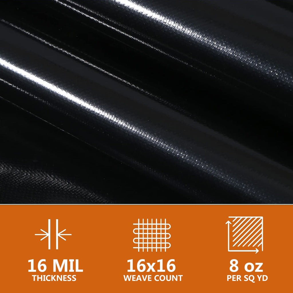 Tarps Heavy Duty Waterproof 8x12ft,TEZONG Black Tarp 16Mil Plastic Tarpaulin Outdoor Tarp Cover for Emergency Rain,Patio Furniture,Wood,Roof,Camping,Car,Pool
