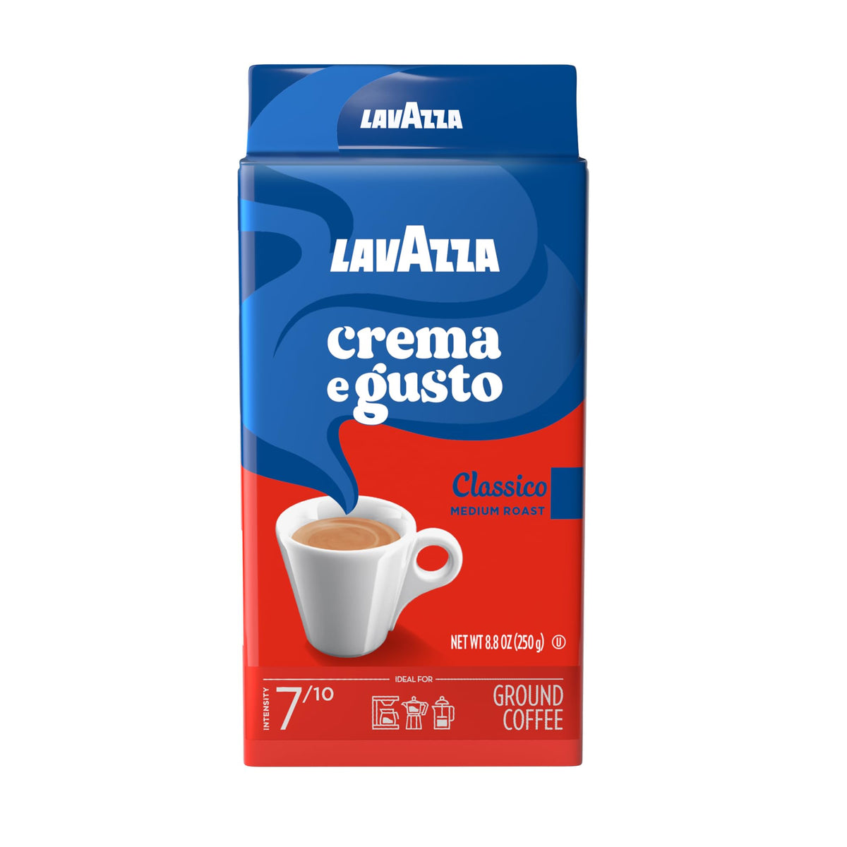 Lavazza Crema e Gusto Ground Coffee, Medium Roast, Arabica and Robusta Blend, 8.8 oz Brick (Pack of 4)