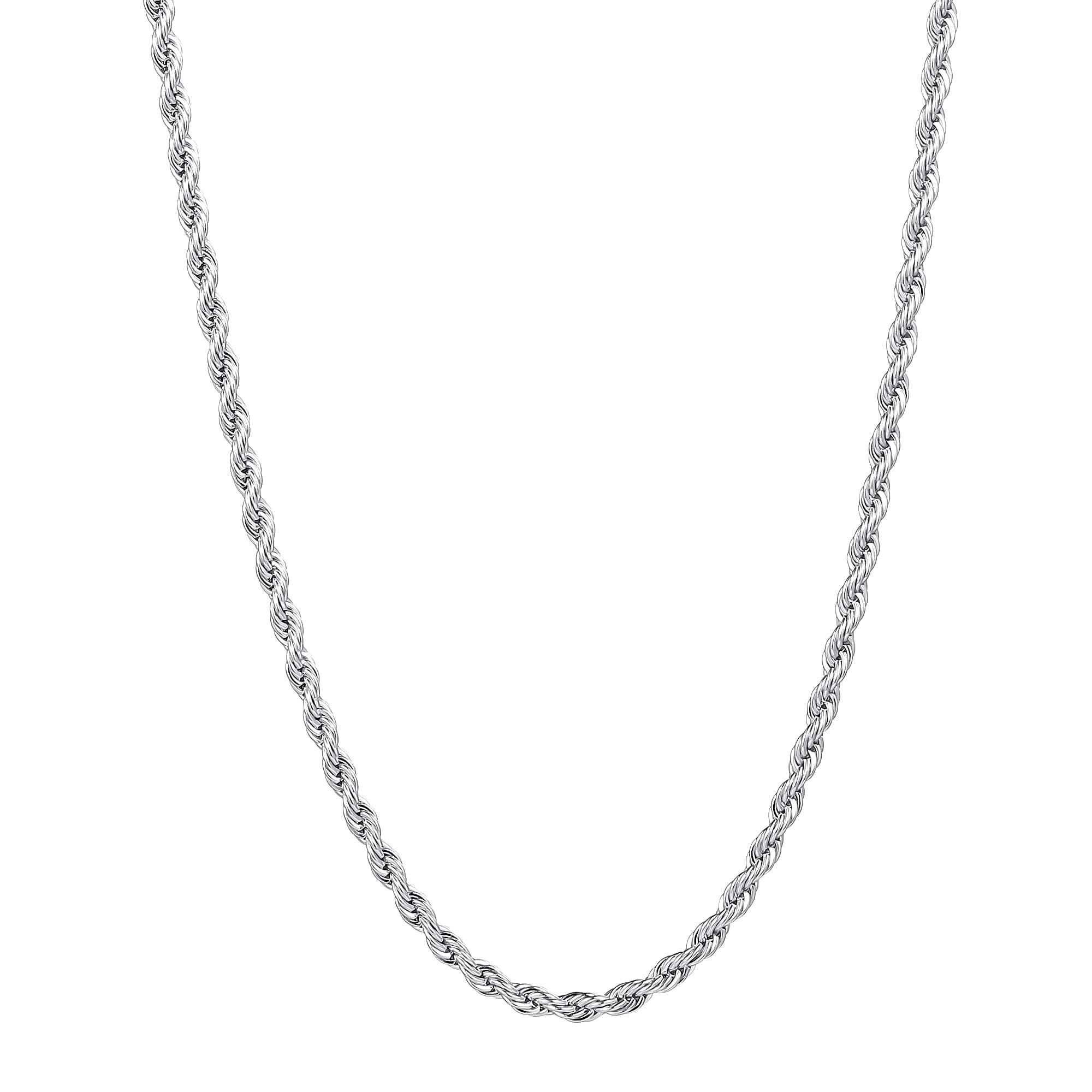Fiusem Silver Chain Necklace for Men 3mm Stainless Steel Rope Chain 24 Inch