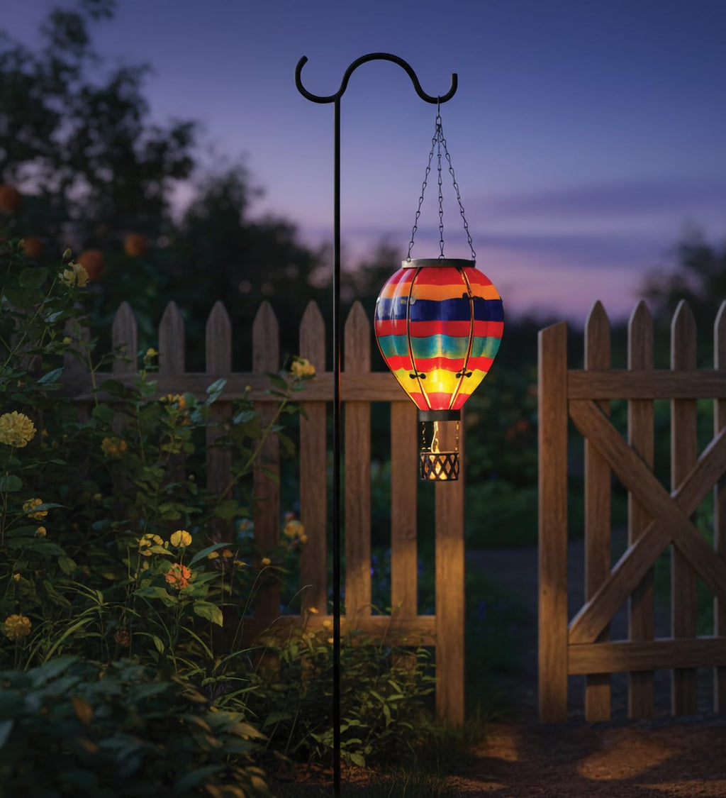 Regal Art & Gift Hot Air Balloon Solar Lantern – Hanging Solar-Powered LED Lights, Waterproof Portable Decorative Outdoor Lamp Made of Metal & Glass for Garden, Patios & Pathway – Multi Stripe(Large)
