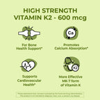 NutriZing K2 Vitamin Supplement MK-7 - High Strength 600mcg - Supports Bone & Arterial Health - 90 Vegan Capsules - Vitamin K2 for Men & Women - 3 Month Supply