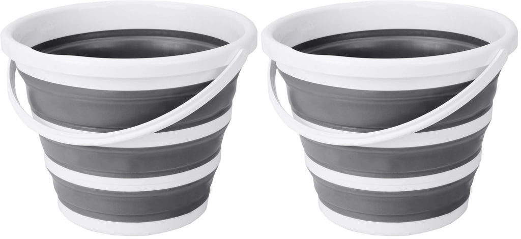 Eurow Indoor and Outdoor Collapsible Bucket with Handle, 10 Liters, 2.6 Gallons, Gray and White (Pack of 2)